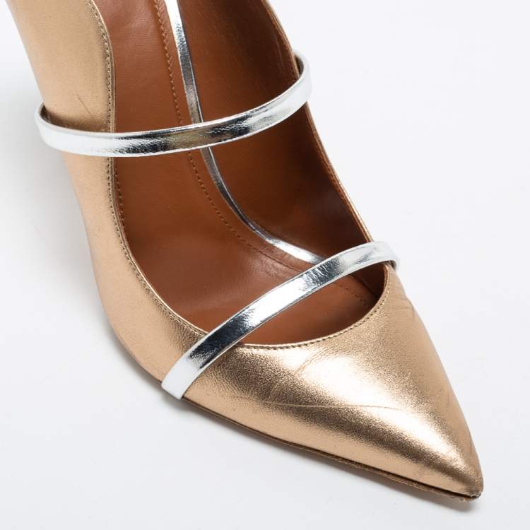Pre Owned Malone Souliers  Metallic Gold Leather  Maureen Mules Size 41