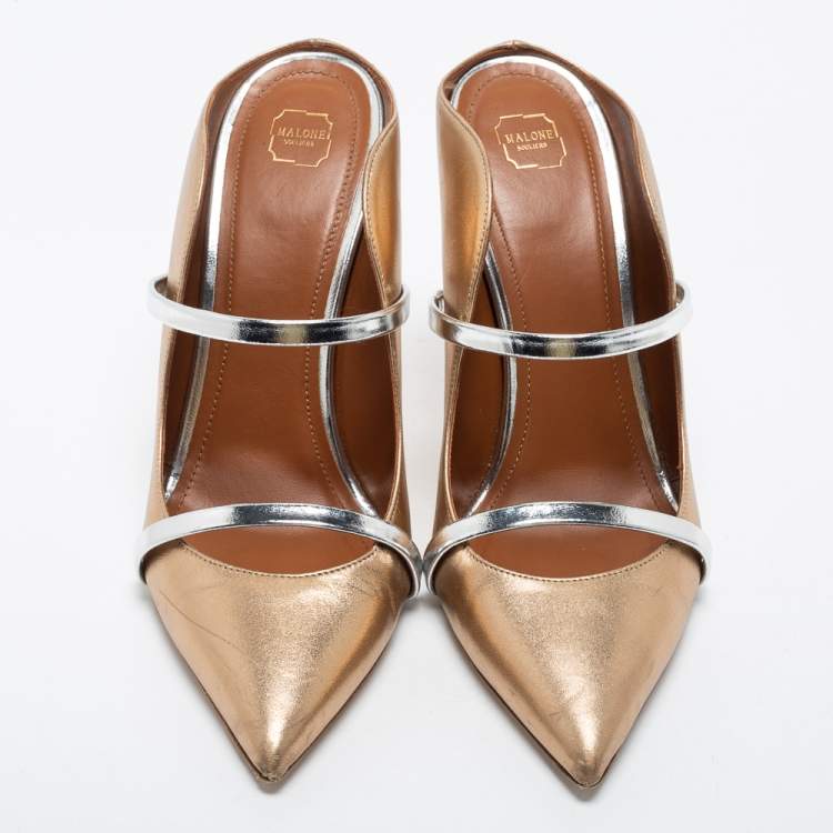 Pre Owned Malone Souliers  Metallic Gold Leather  Maureen Mules Size 41