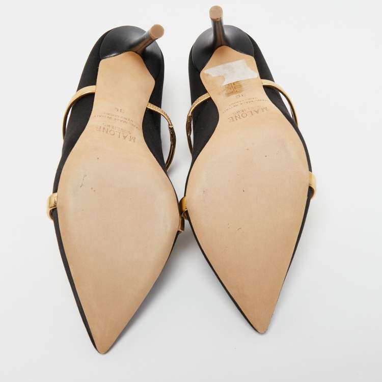 Pre Owned Malone Souliers Black Satin Maureen Mules Size 36