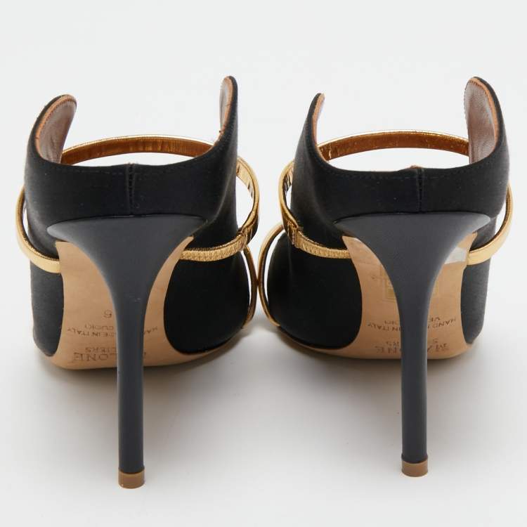 Pre Owned Malone Souliers Black Satin Maureen Mules Size 36