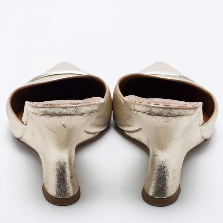 Pre Owned Malone Souliers Metallic Gold Leather Wedge Mules Size 38