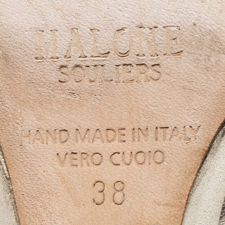 Pre Owned Malone Souliers Metallic Gold Leather Wedge Mules Size 38