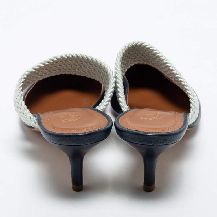 Pre Owned Malone Souliers Navy Blue Leather Maisie Pointed Toe Mules Size 37