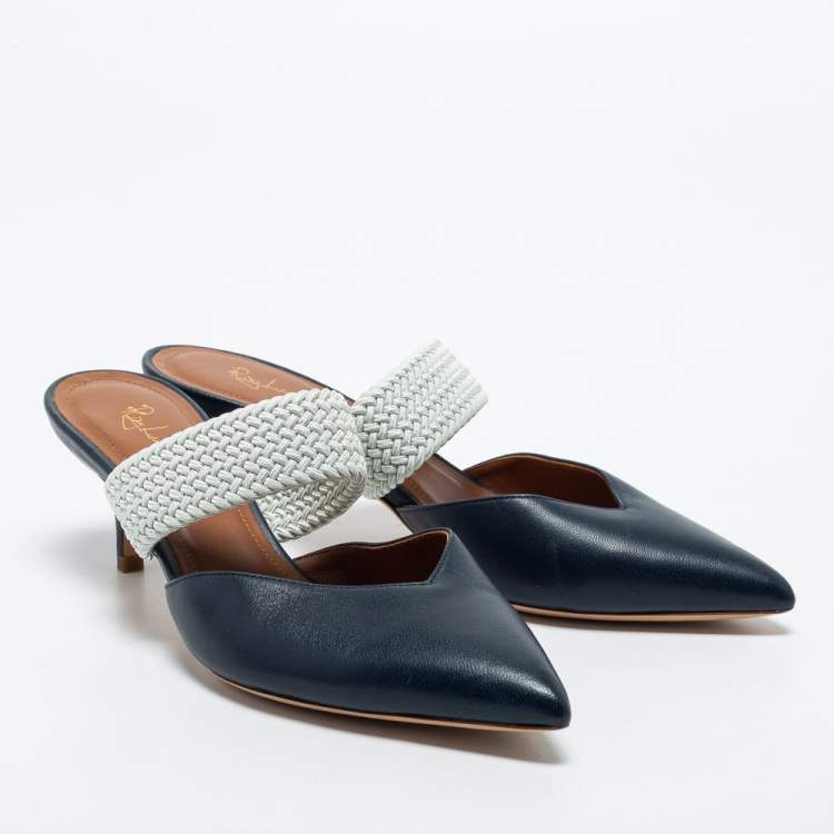 Pre Owned Malone Souliers Navy Blue Leather Maisie Pointed Toe Mules Size 37