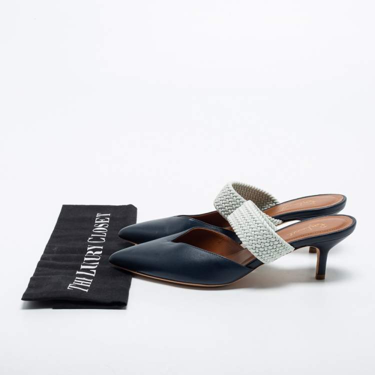 Pre Owned Malone Souliers Navy Blue Leather Maisie Pointed Toe Mules Size 37