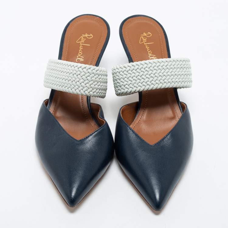 Pre Owned Malone Souliers Navy Blue Leather Maisie Pointed Toe Mules Size 37