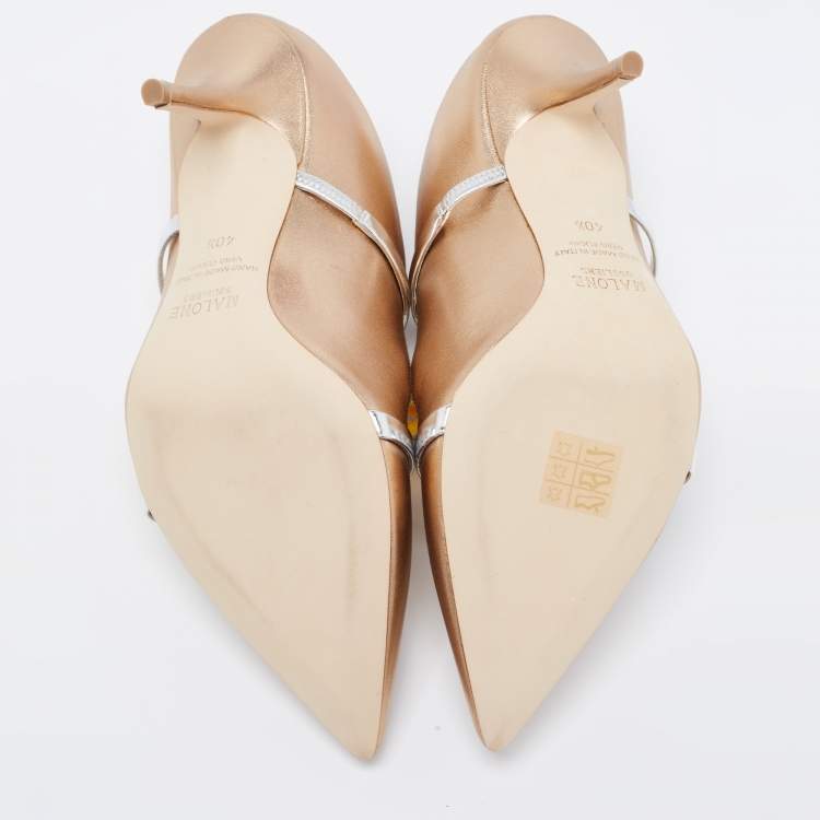 Pre Owned Malone Souliers Gold/Silver Leather Maureen Mules Size 40.5