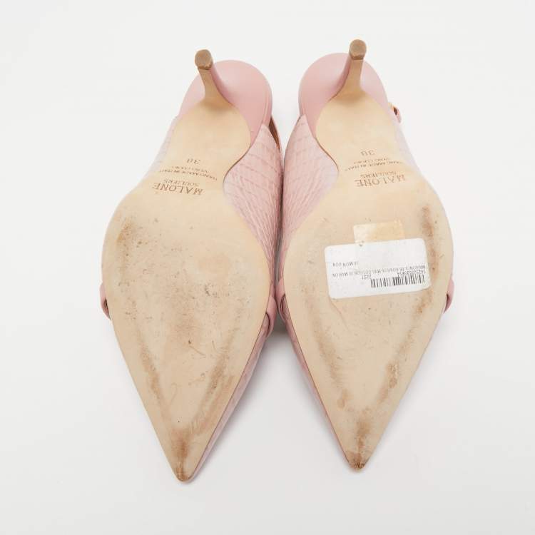 Pre Owned Malone Souliers Pink Croc Embossed Leather Marion Pointed Toe Slingback Pumps Size 38