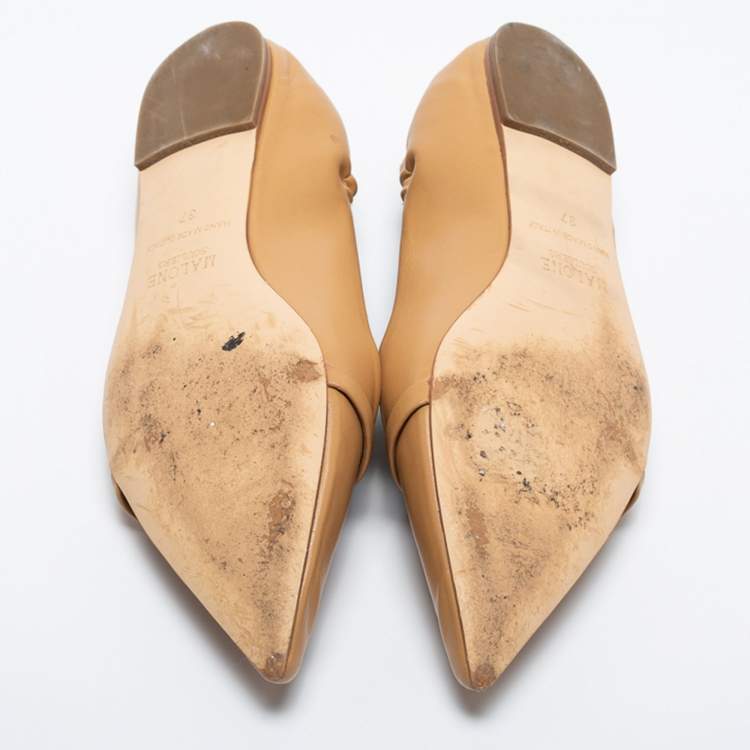 Pre Owned Malone Souliers Beige Leather Raya Ballet Flats Size 37