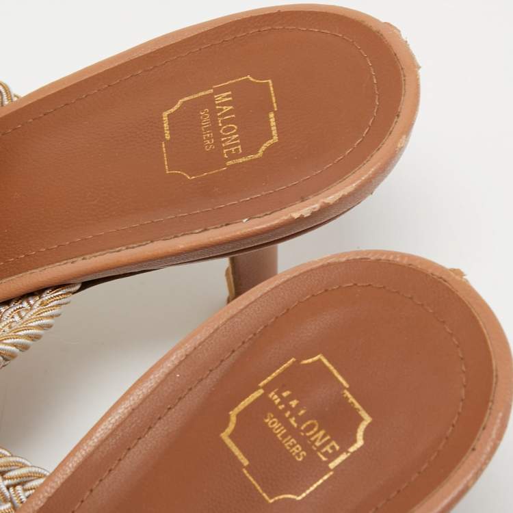 Pre Owned Malone Souliers Beige Croc Embossed Leather Maisie Mules Size 40