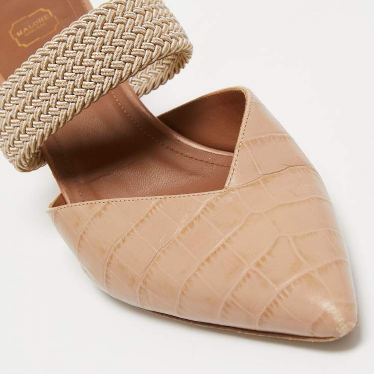 Pre Owned Malone Souliers Beige Croc Embossed Leather Maisie Mules Size 40
