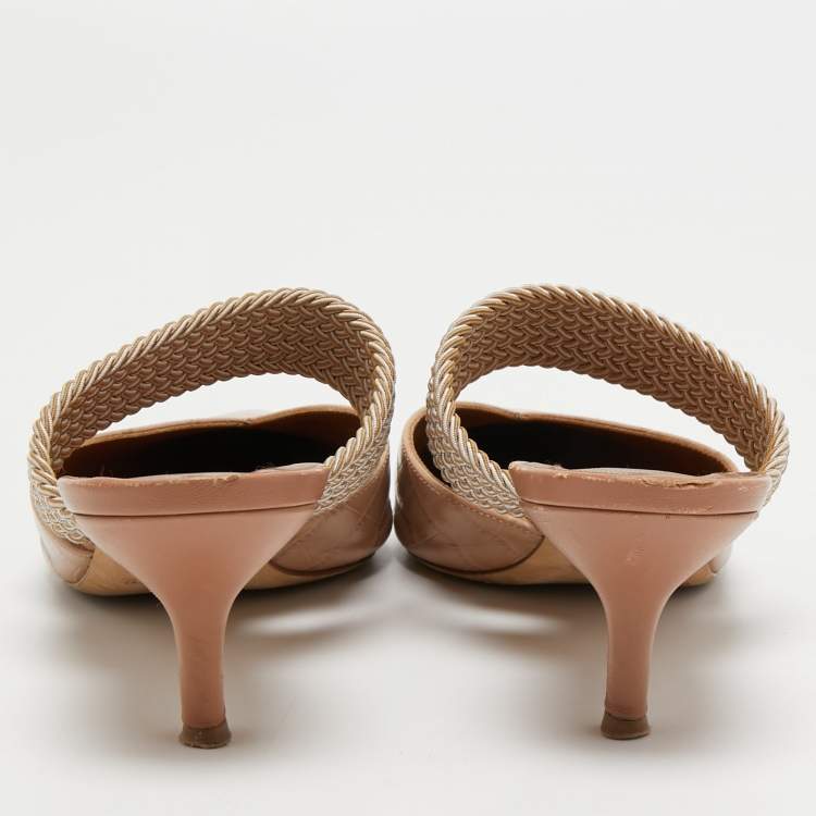 Pre Owned Malone Souliers Beige Croc Embossed Leather Maisie Mules Size 40
