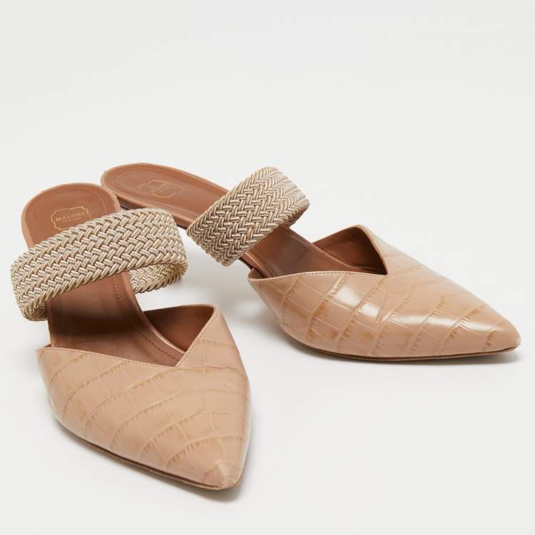 Pre Owned Malone Souliers Beige Croc Embossed Leather Maisie Mules Size 40