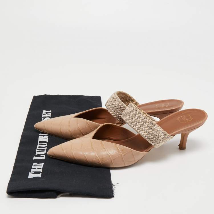 Pre Owned Malone Souliers Beige Croc Embossed Leather Maisie Mules Size 40