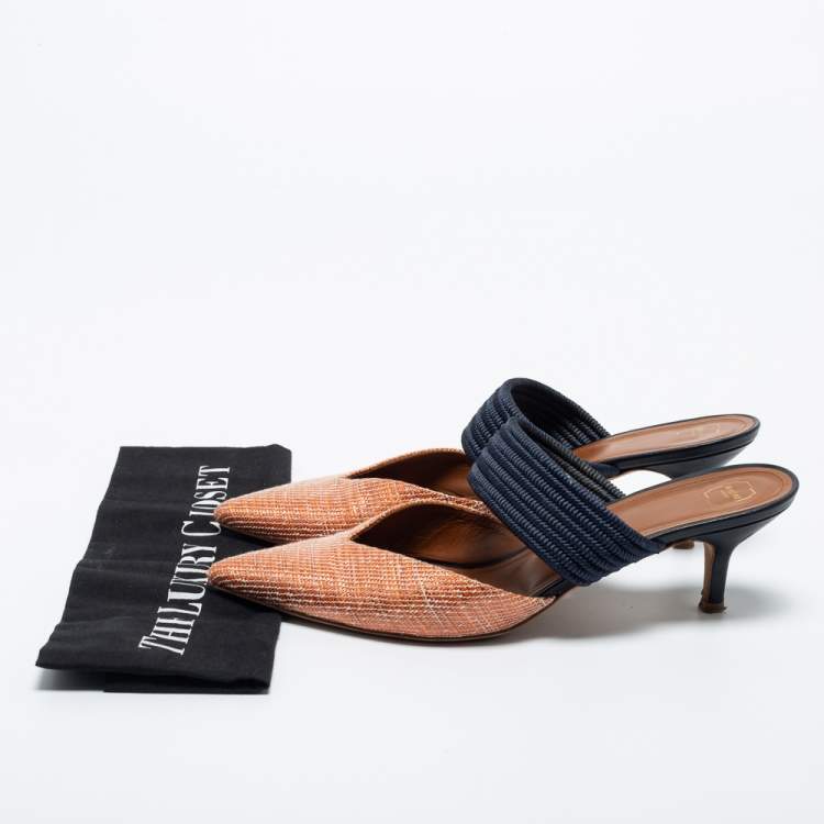 Pre Owned Malone Souliers Orange/Navy Blue Woven Fabric Maisie Mules Size 40