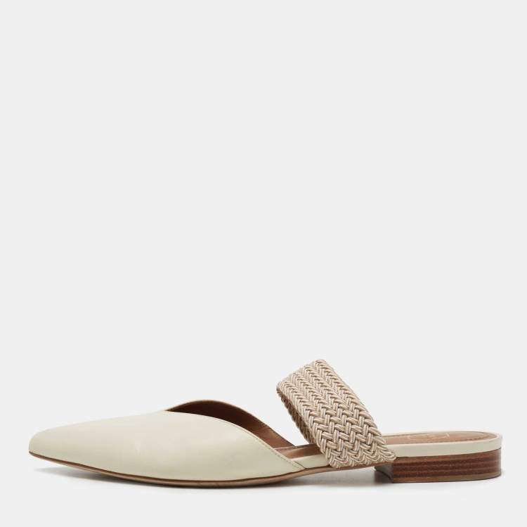 Pre Owned Malone Souliers Off White Leather Maisie Flat Mules Size 37