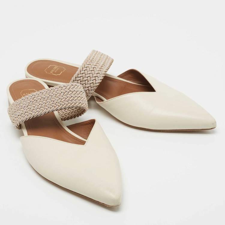 Pre Owned Malone Souliers Off White Leather Maisie Flat Mules Size 37