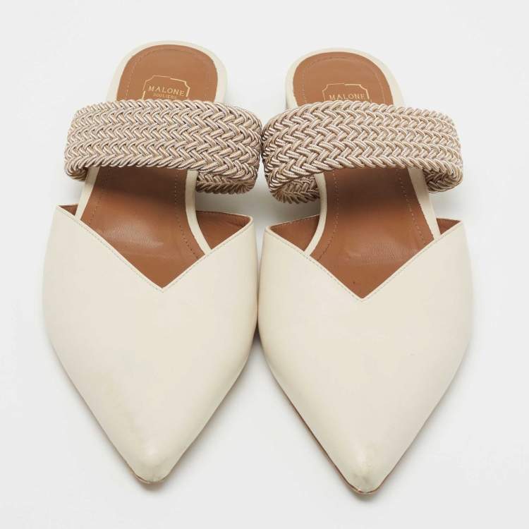 Pre Owned Malone Souliers Off White Leather Maisie Flat Mules Size 37