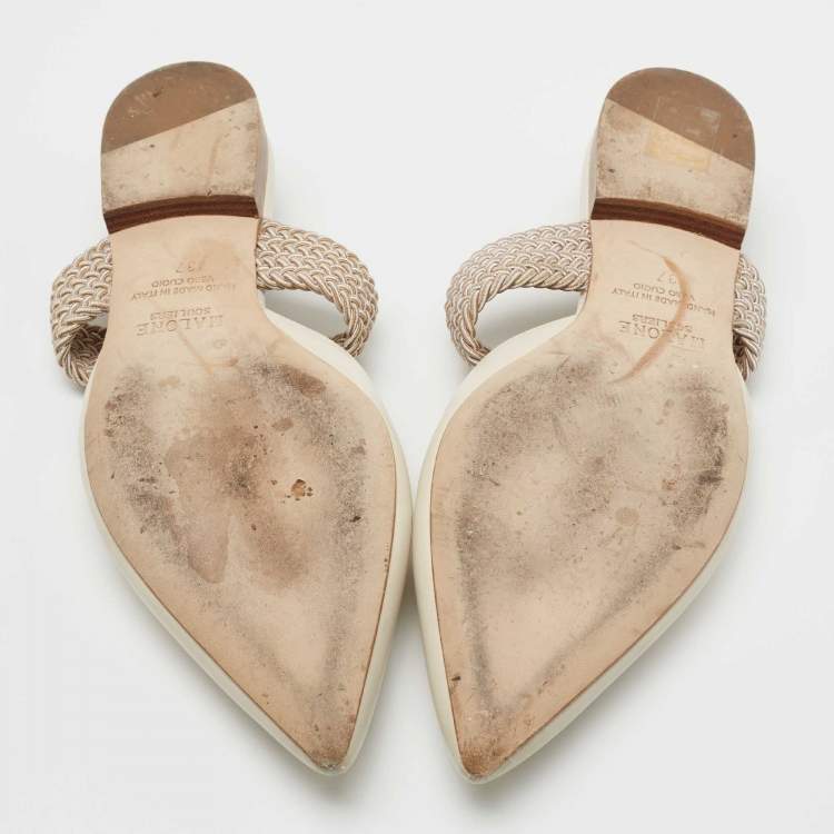 Pre Owned Malone Souliers Off White Leather Maisie Flat Mules Size 37
