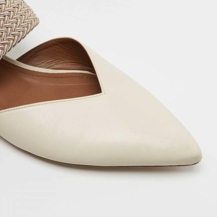 Pre Owned Malone Souliers Off White Leather Maisie Flat Mules Size 37