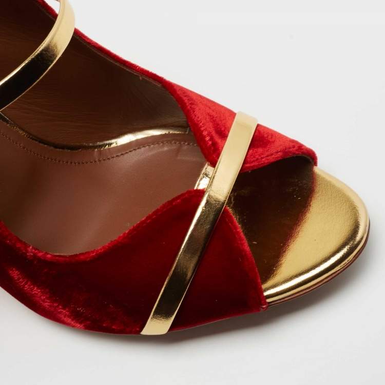 Pre Owned Malone Souliers Red/Gold Velvet and Leather Mika Sandals Size 40