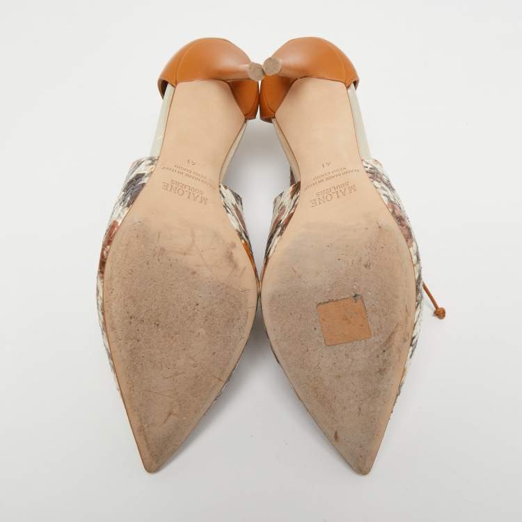 Pre Owned Malone Souliers Multicolor Python and Leather Montana Pointed Toe Lace Up Booties Size 41 
