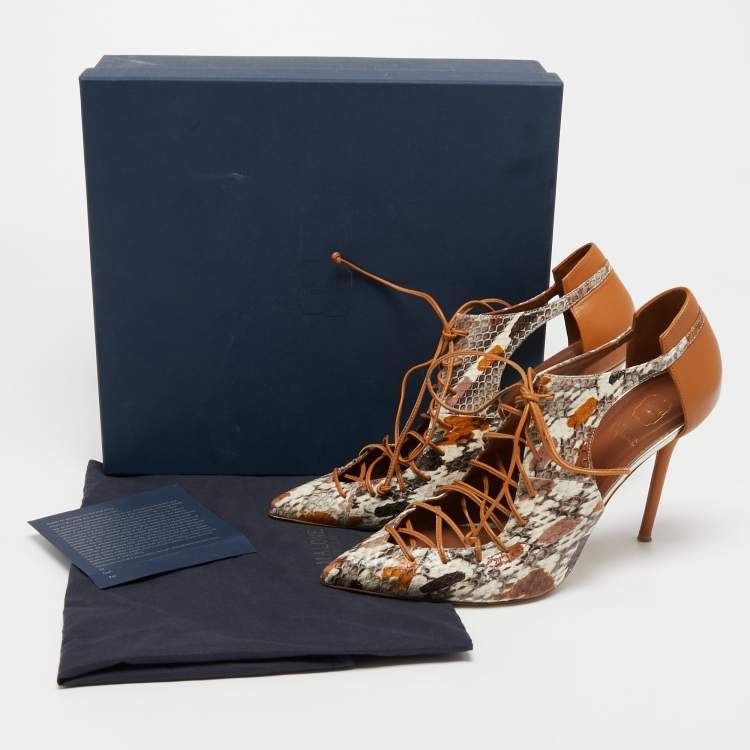 Pre Owned Malone Souliers Multicolor Python and Leather Montana Pointed Toe Lace Up Booties Size 41 