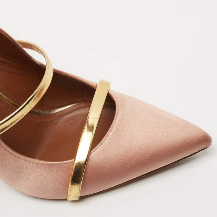 مملوكة مسبقًا Malone Souliers Pink/Gold Leather and Satin Maureen Mules Size 39