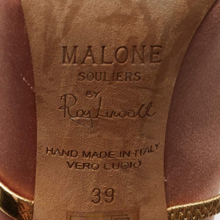 مملوكة مسبقًا Malone Souliers Pink/Gold Leather and Satin Maureen Mules Size 39