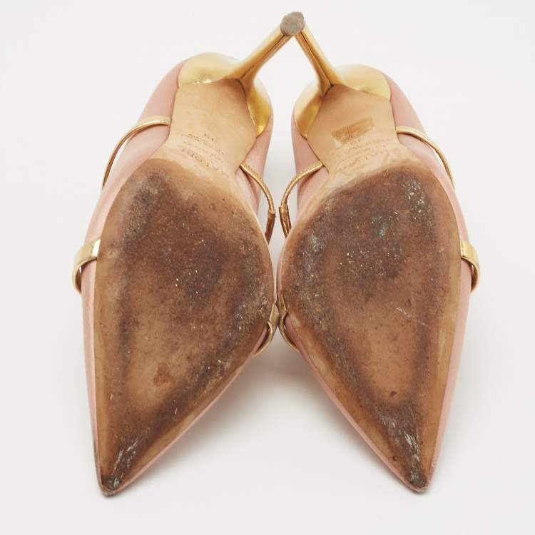 مملوكة مسبقًا Malone Souliers Pink/Gold Leather and Satin Maureen Mules Size 39