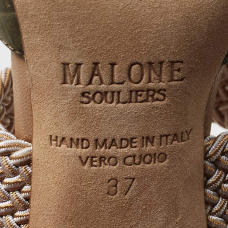 Pre Owned Malone Souliers Army Green Croc Embossed Leather Maisie Mules Size 37