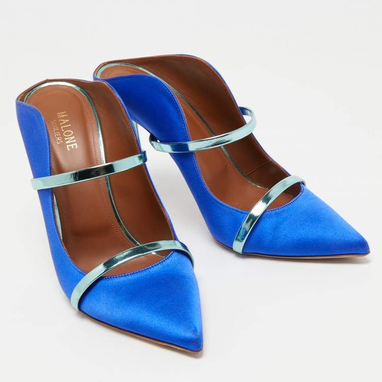 Pre Owned Malone Souliers Metallic/Blue Satin Maureen Mules Size 41