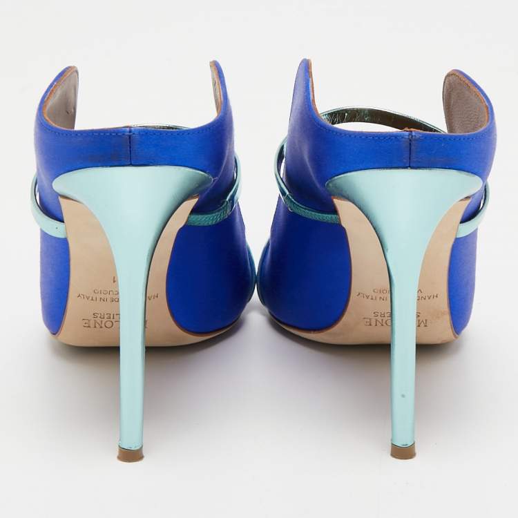 Pre Owned Malone Souliers Metallic/Blue Satin Maureen Mules Size 41
