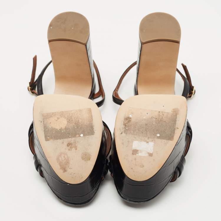 Pre Owned Malone Souliers Black Croc Embossed and Leather Mila Sandals Size 39.5