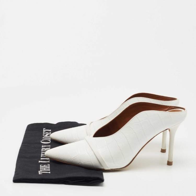 مملوكة مسبقًا Malone Souliers White Croc Embossed Leather Constance Mules Size 37.5 