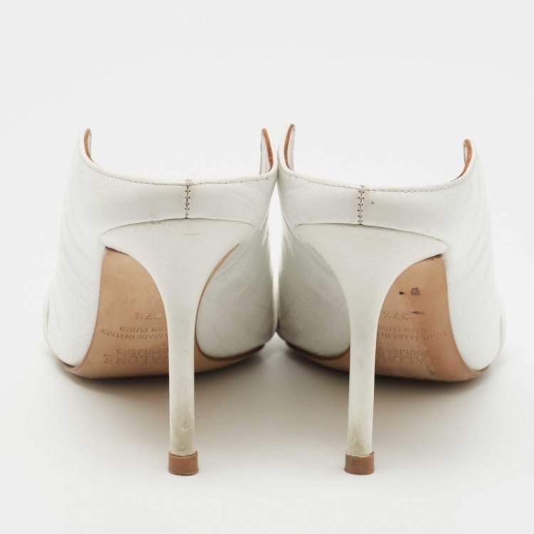 مملوكة مسبقًا Malone Souliers White Croc Embossed Leather Constance Mules Size 37.5 