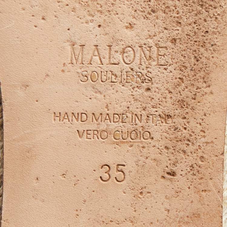Pre Owned Malone Souliers White/Brown Leather Sienna Flat Espadrille Mules Size 35