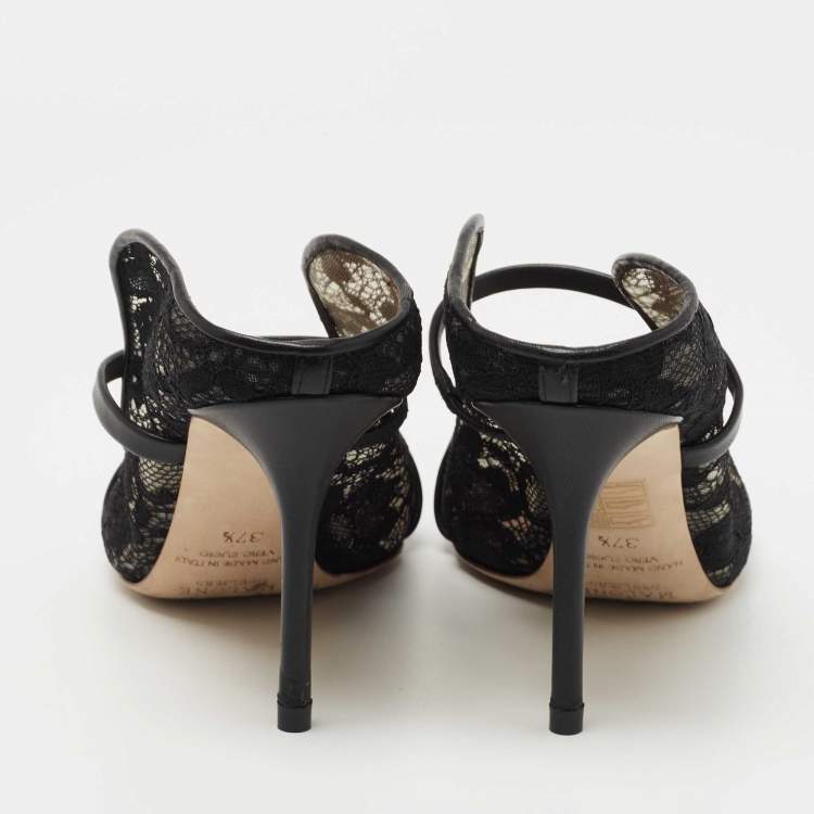 Pre Owned Malone Souliers Black Lace and Leather Maureen Mules Size 37.5