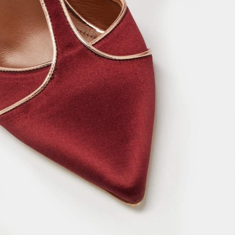 Pre Owned Malone Souliers Burgundy Satin Imogen Mules Size 38.5