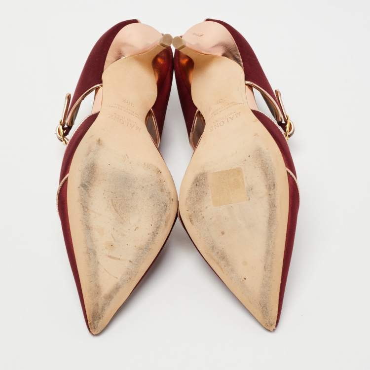 Pre Owned Malone Souliers Burgundy Satin Imogen Mules Size 38.5