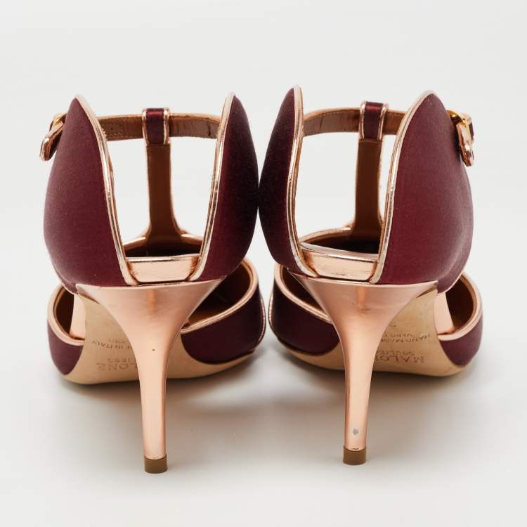 Pre Owned Malone Souliers Burgundy Satin Imogen Mules Size 38.5