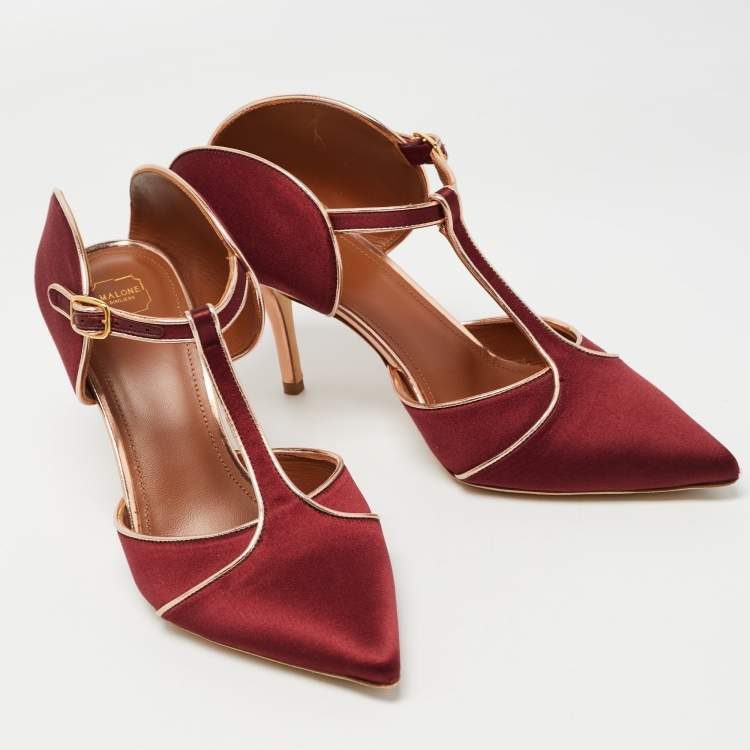 Pre Owned Malone Souliers Burgundy Satin Imogen Mules Size 38.5