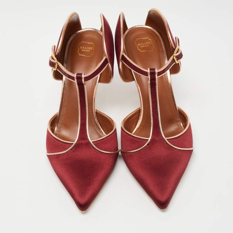 Pre Owned Malone Souliers Burgundy Satin Imogen Mules Size 38.5