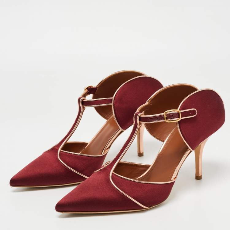Pre Owned Malone Souliers Burgundy Satin Imogen Mules Size 38.5