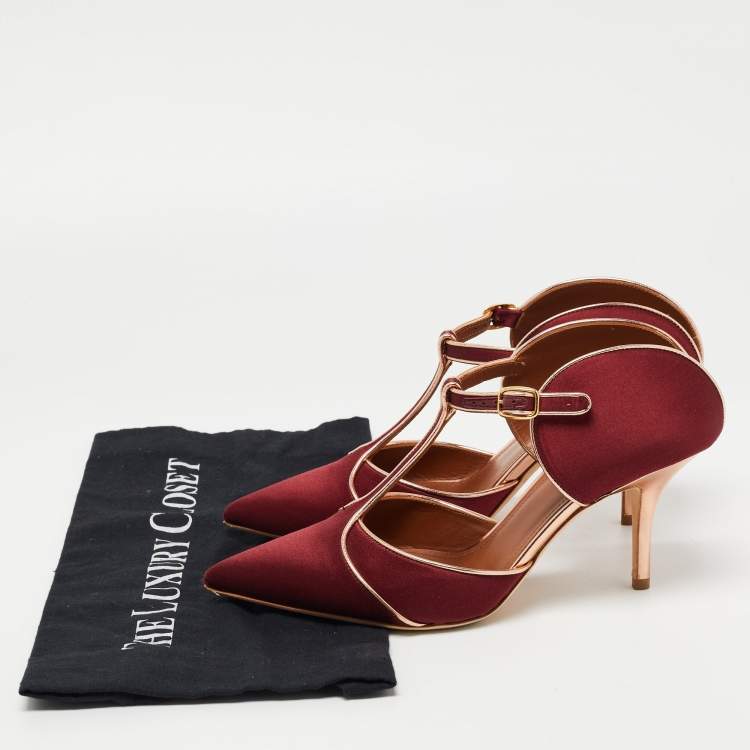 Pre Owned Malone Souliers Burgundy Satin Imogen Mules Size 38.5