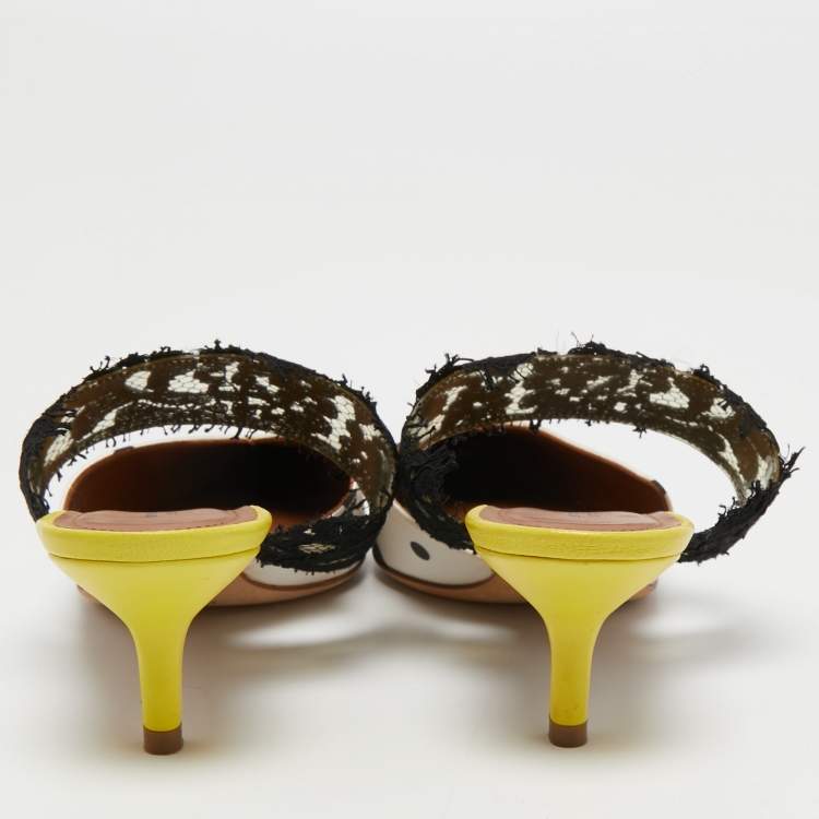 مملوكة مسبقًا Malone Souliers x Emanuel Ungaro White/Black Polka Dot Satin and Lace Maisie Mules Size 36