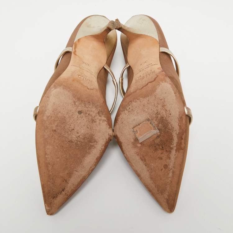 Pre Owned Malone Souliers Brown/Gold Fabric and Leather Maureen Mules Size 38.5