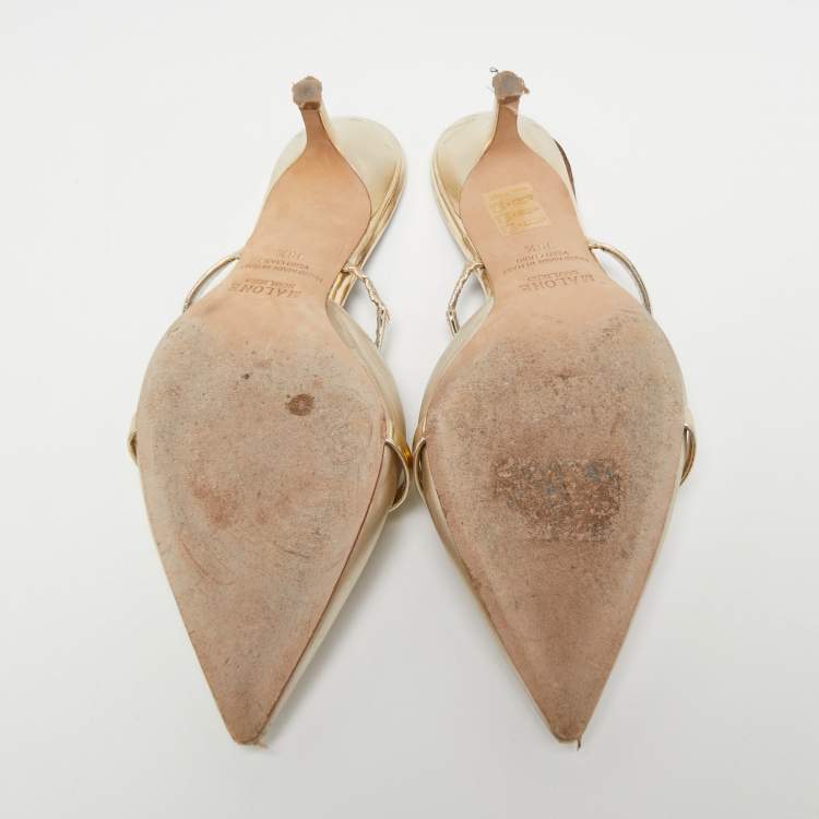Pre Owned Malone Souliers Gold Leather Frankie Mules Size 38.5
