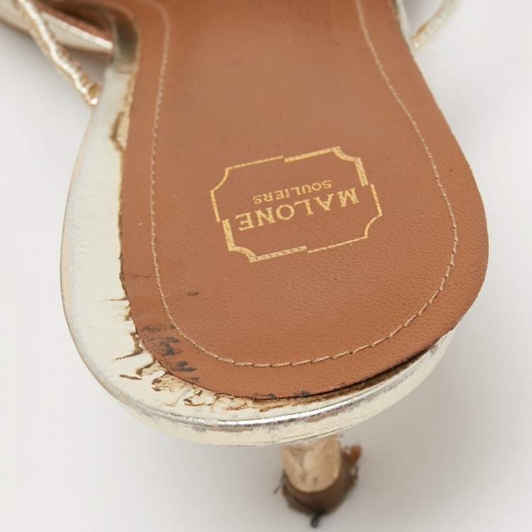 Pre Owned Malone Souliers Gold Leather Frankie Mules Size 38.5