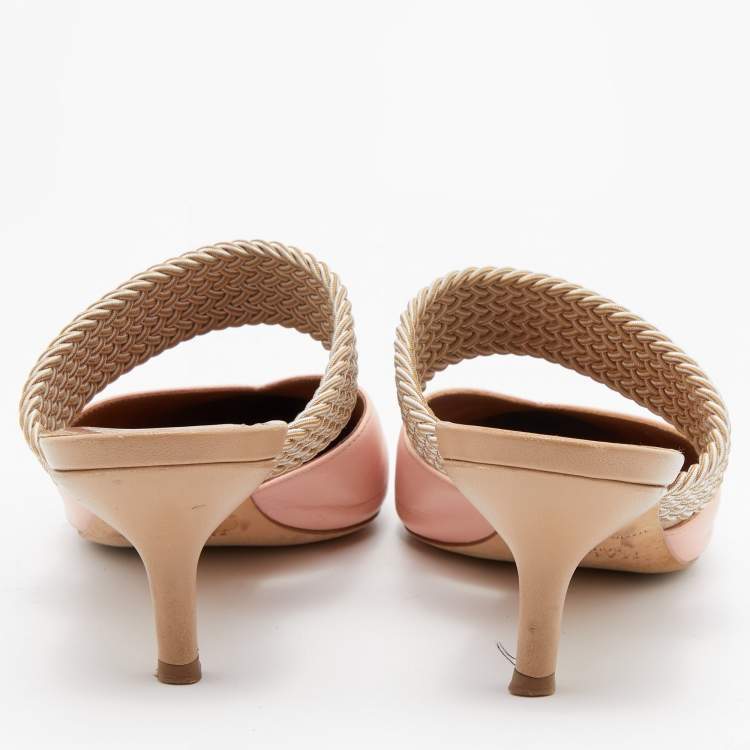 مملوكة مسبقًا Malone Souliers Pink/Beige Leather and Cord Maisie Pointed Toe Mules Size 37